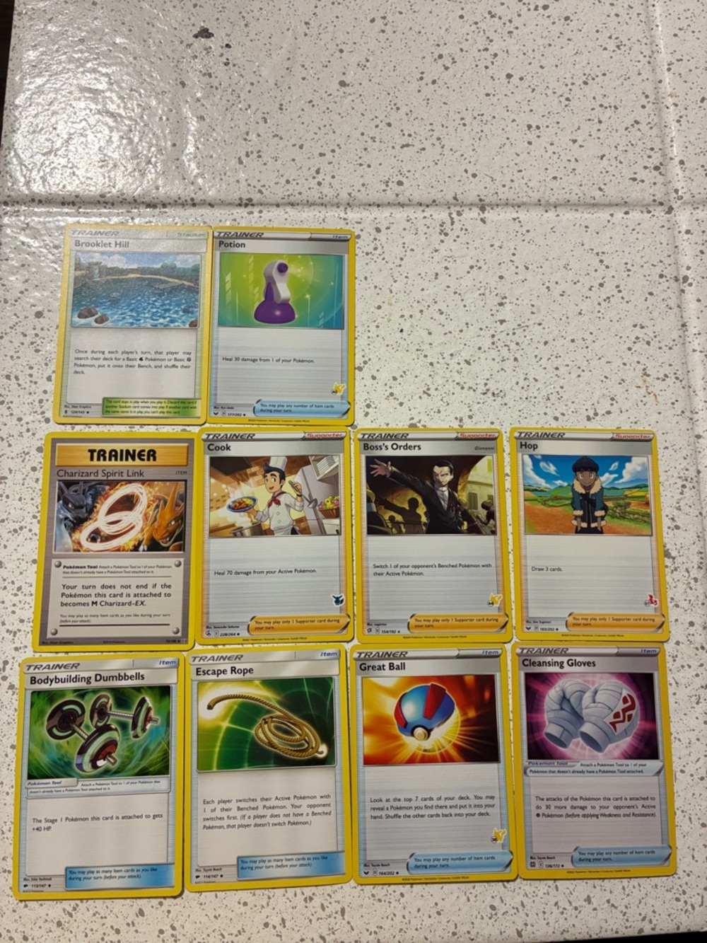 Pokémon Trainer Card Lot - Yellow & Multicolor Cards - 10 Count